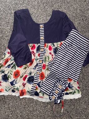 cheeky plum Navy Floral Tunic with Striped Leggings